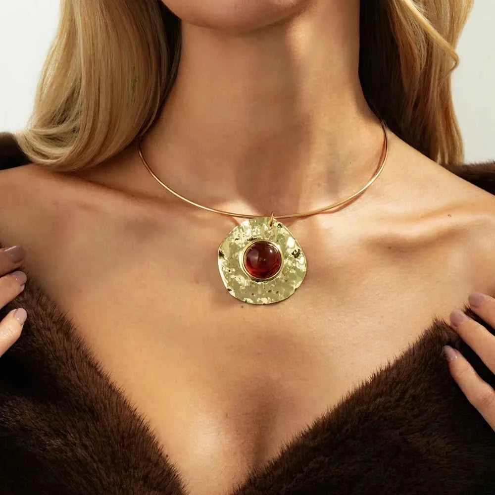 Elegant Liquid Metal Pleated Circular Pendant Necklace & Earrings