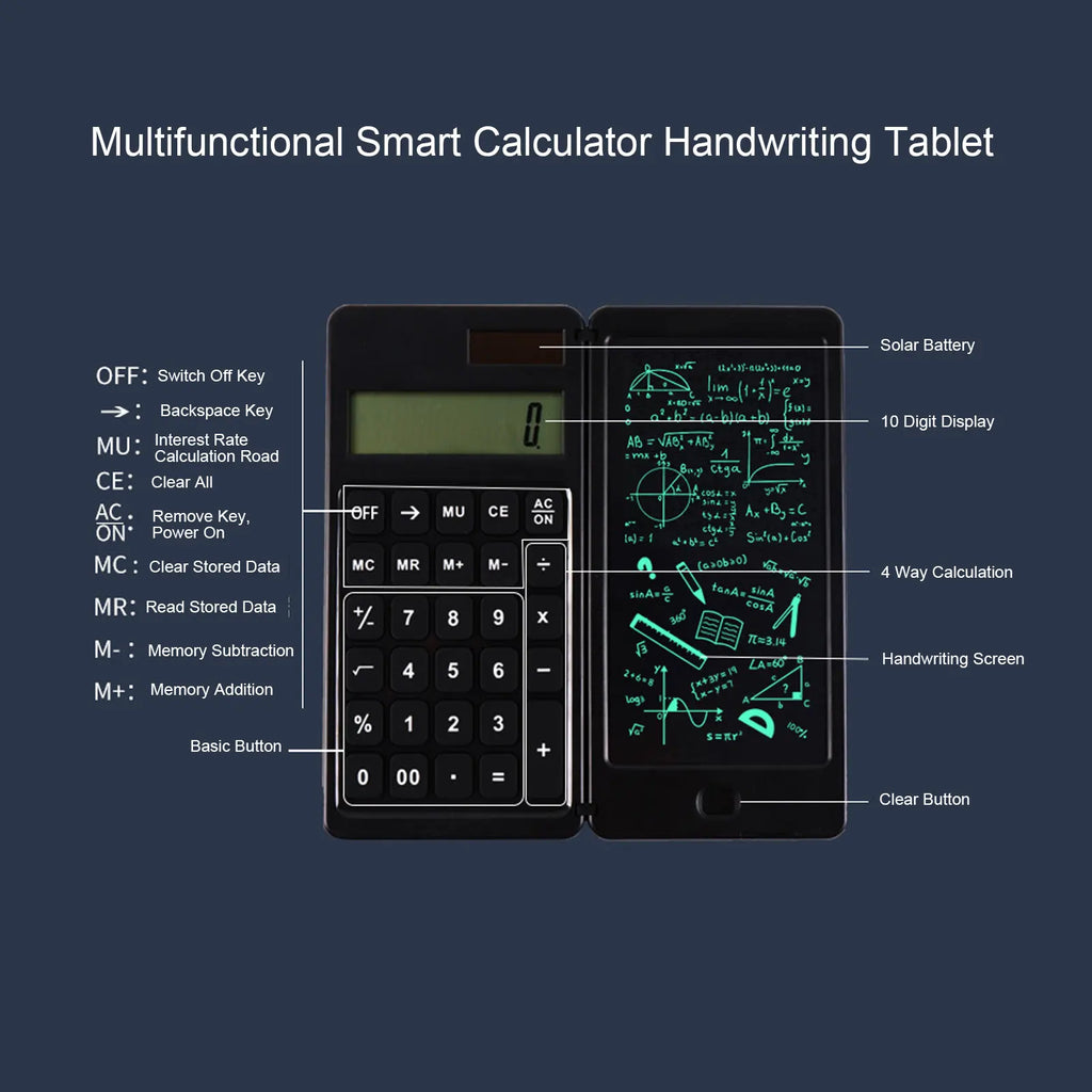 Premium Solar Desktop Calculator with Writing Tablet