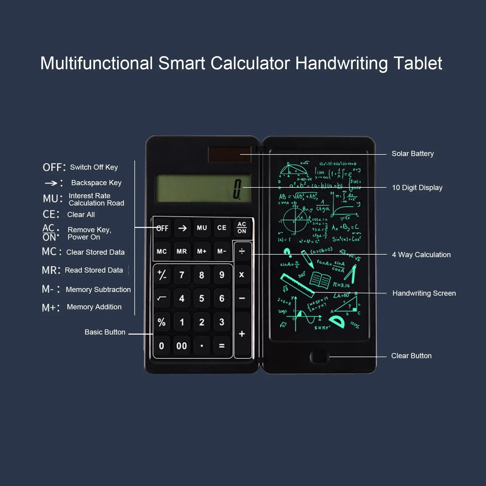 Premium Solar Desktop Calculator with Writing Tablet