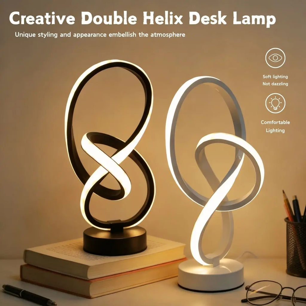 LED desk lamp with USB - elegant white lamp with adjustable head and circular base