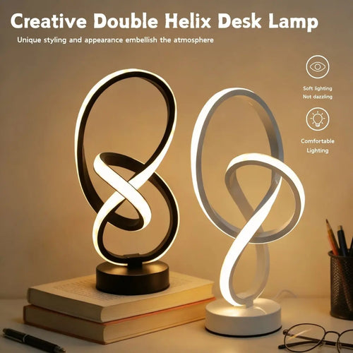 LED desk lamp with USB - elegant white lamp with adjustable head and circular base