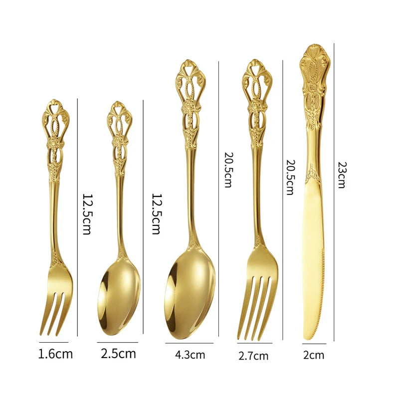 Elegant European Relief Flatware Set - Stainless Steel Tableware