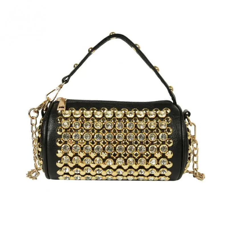 Elegant Cylindrical Shoulder Bag - Luxury Studded Design