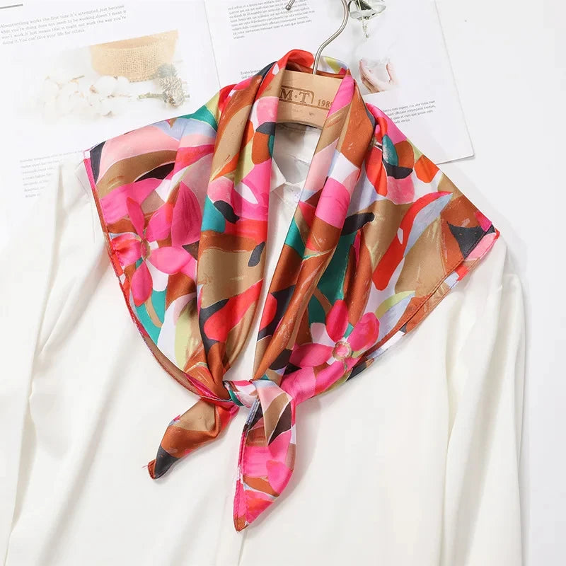 Luxury Silk Scarf - 70x70cm Square Shawl & Headband