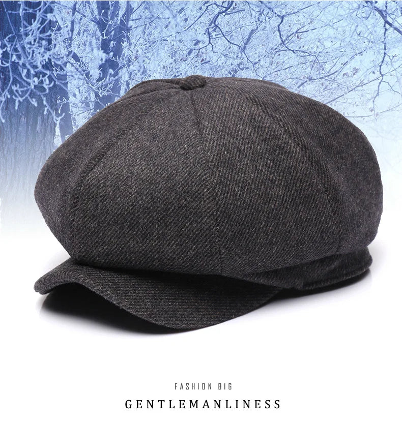 Premium Winter Wool Cap - Thickened Tweed Newsboy Style