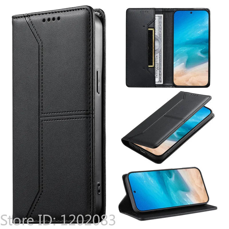 Luxury Magnetic Leather iPhone Case - Wallet Flip Cover
