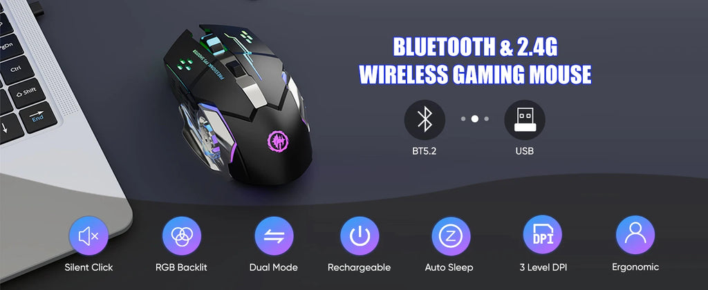 Premium Rechargeable Wireless Mouse - Bluetooth & 2.4GHz Silent RGB