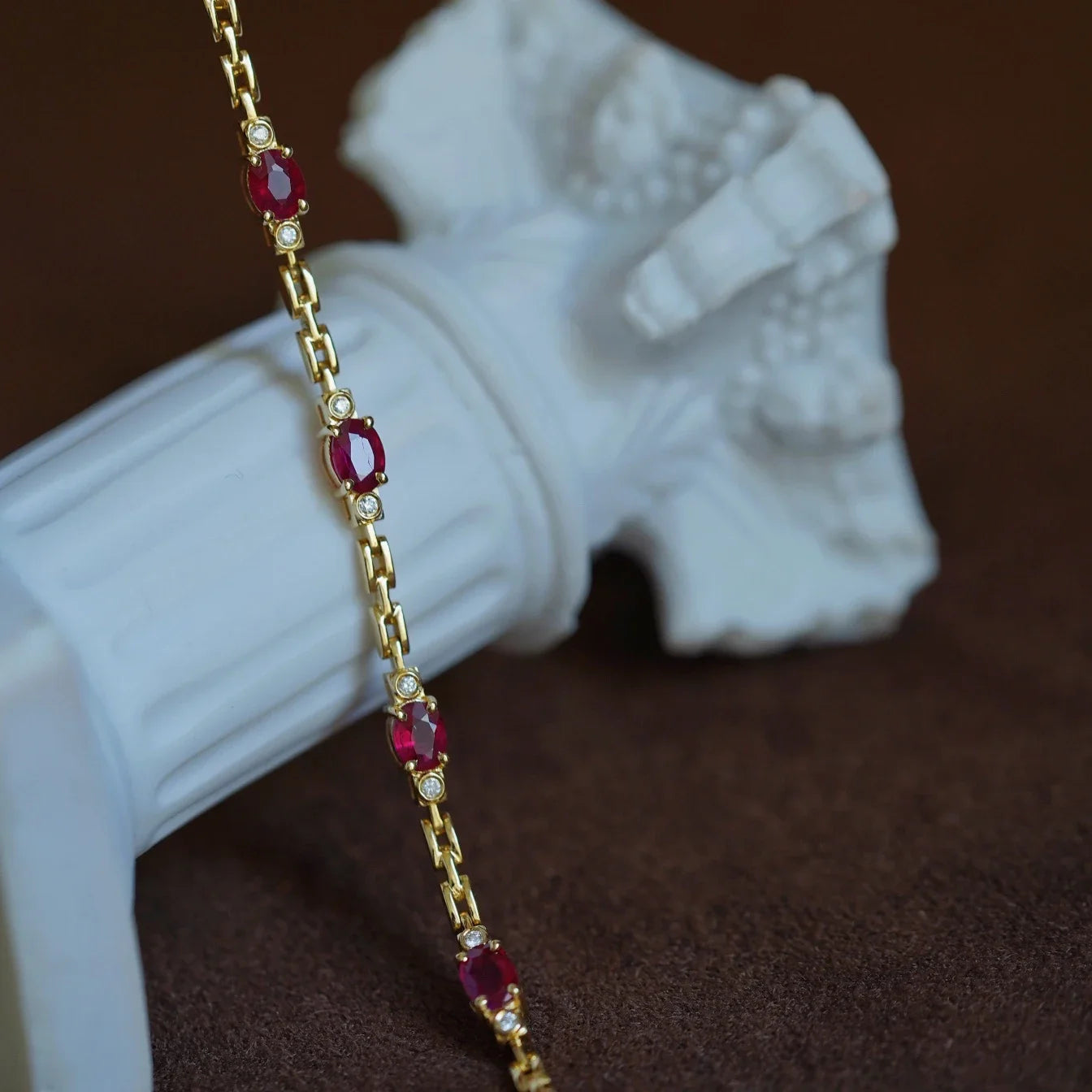 Elegant Ruby Diamond Bracelet - Gold-Tone Charm Jewelry