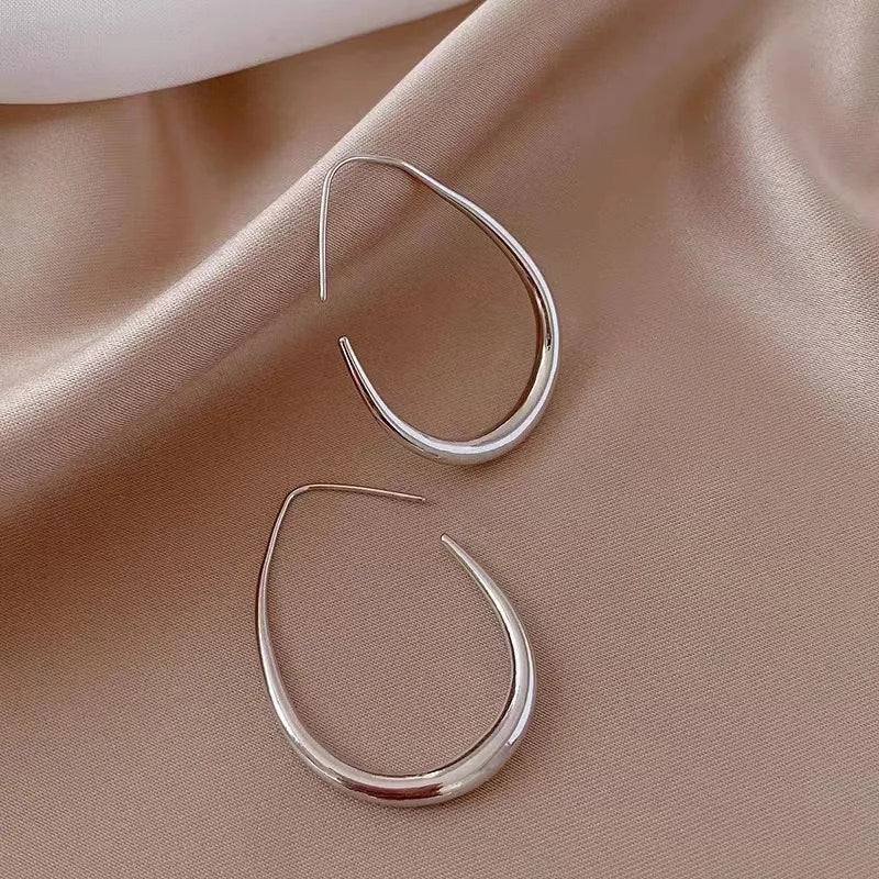 Elegant Sterling Silver Golden Ellipse Hoop Earrings