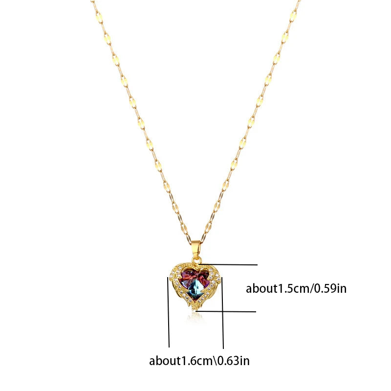 Luxury Crystal Ocean Heart Pendant Necklace - 316L Steel