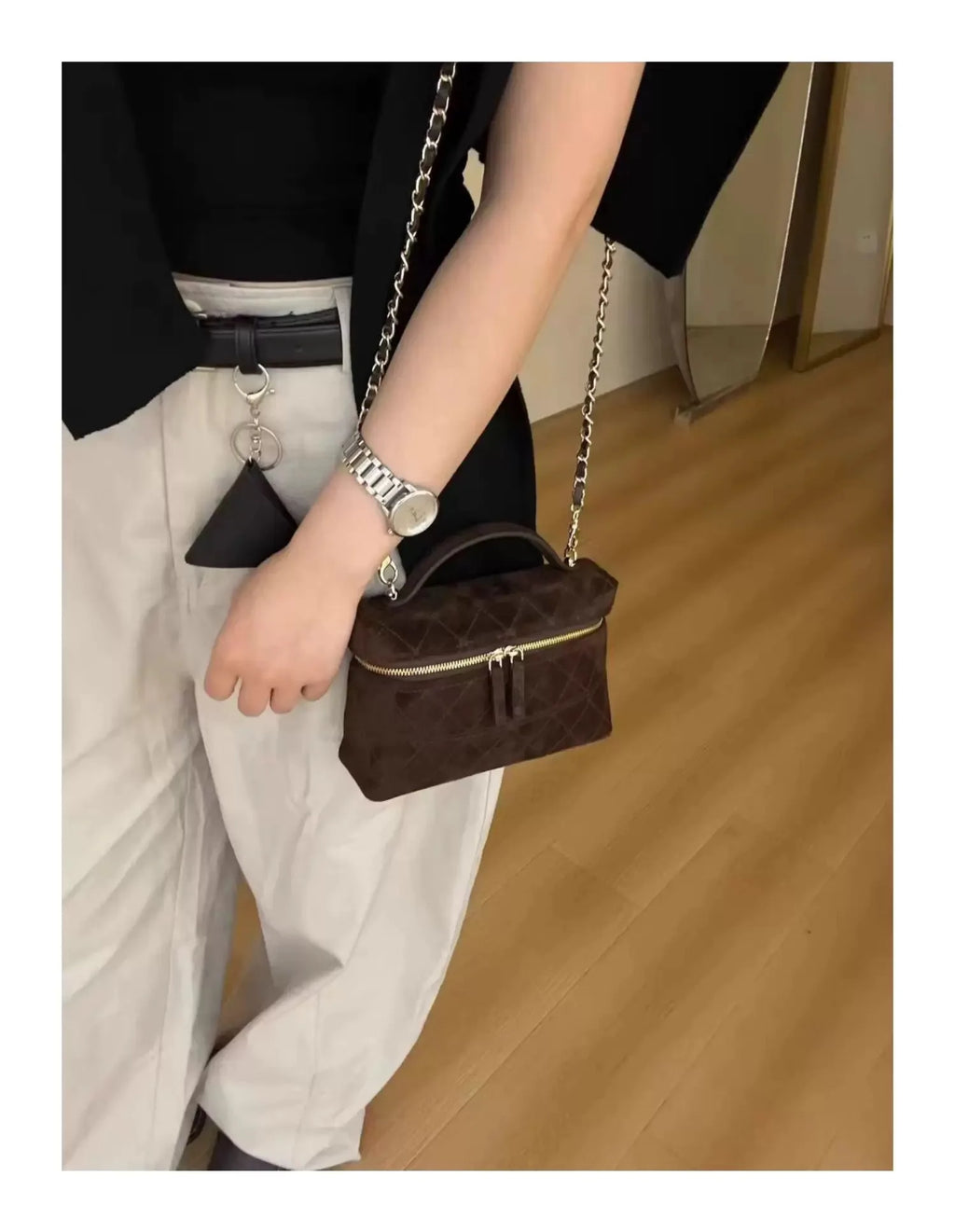 Elegant Frosted Suede Diamond Grid Chain Bag