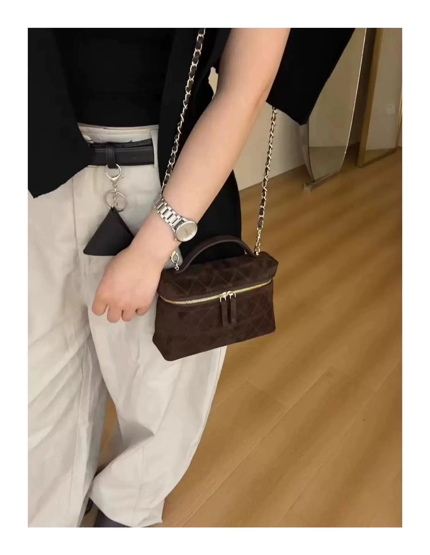 Elegant Frosted Suede Diamond Grid Chain Bag