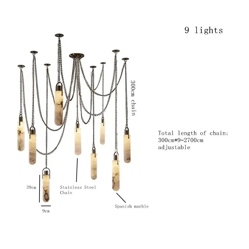 Luxury Marble Pendant Chandelier – Premium Solid Brass Multi-Light Ceiling Lamp for Living Room, Dining Area, Loft & Staircase Decor - Tulique