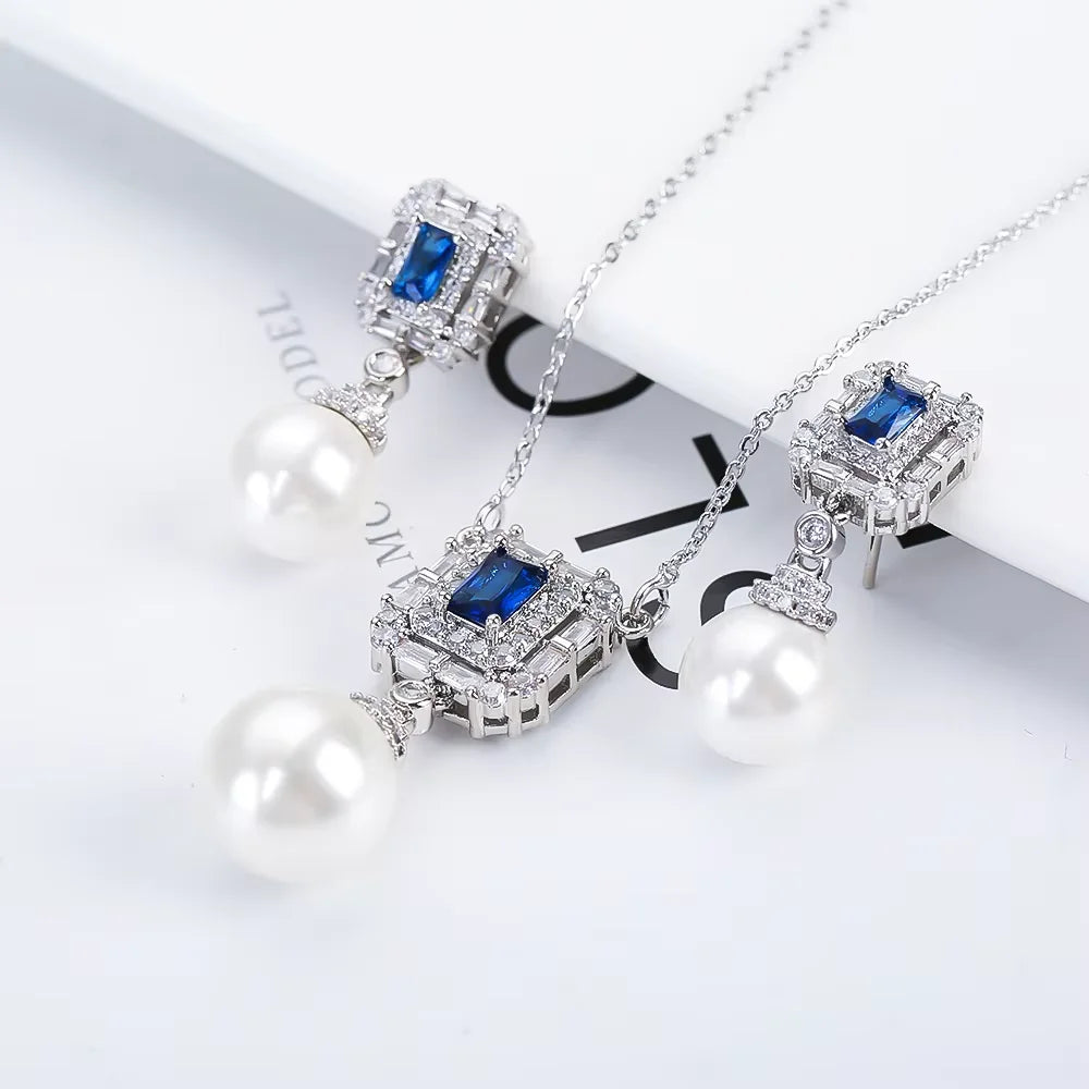 Luxury Pearl Pendant Necklace Earring Set - 18K Gold Plated