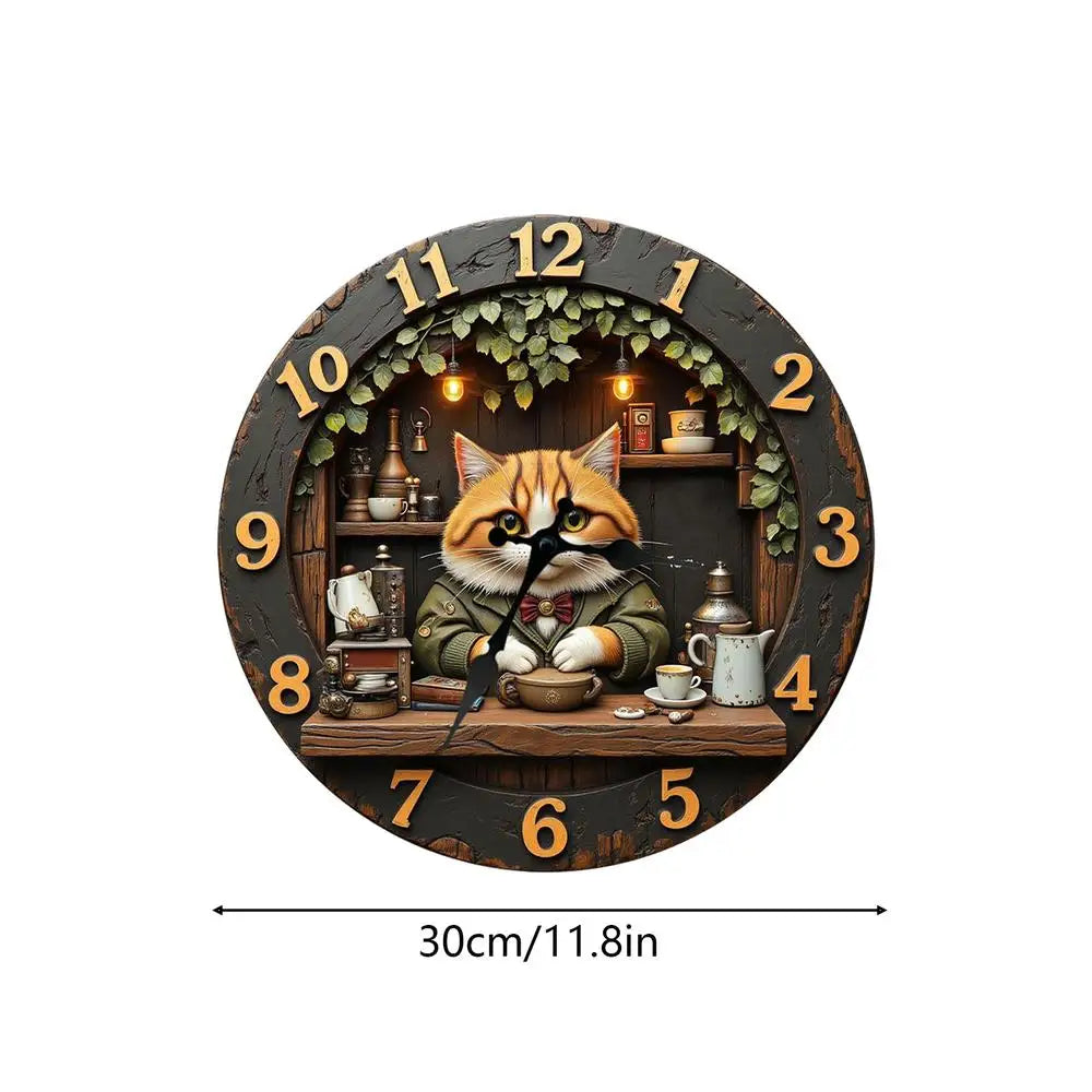 Premium Cat Theme Wall Clock - Silent Wooden Decor