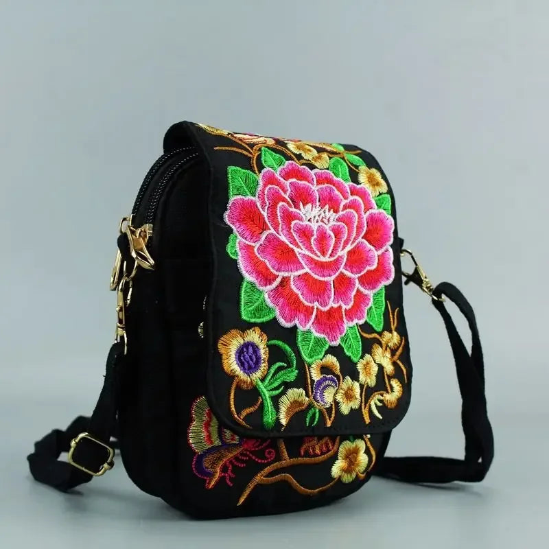 Elegant Embroidered Crossbody Bag - Vintage Floral Design