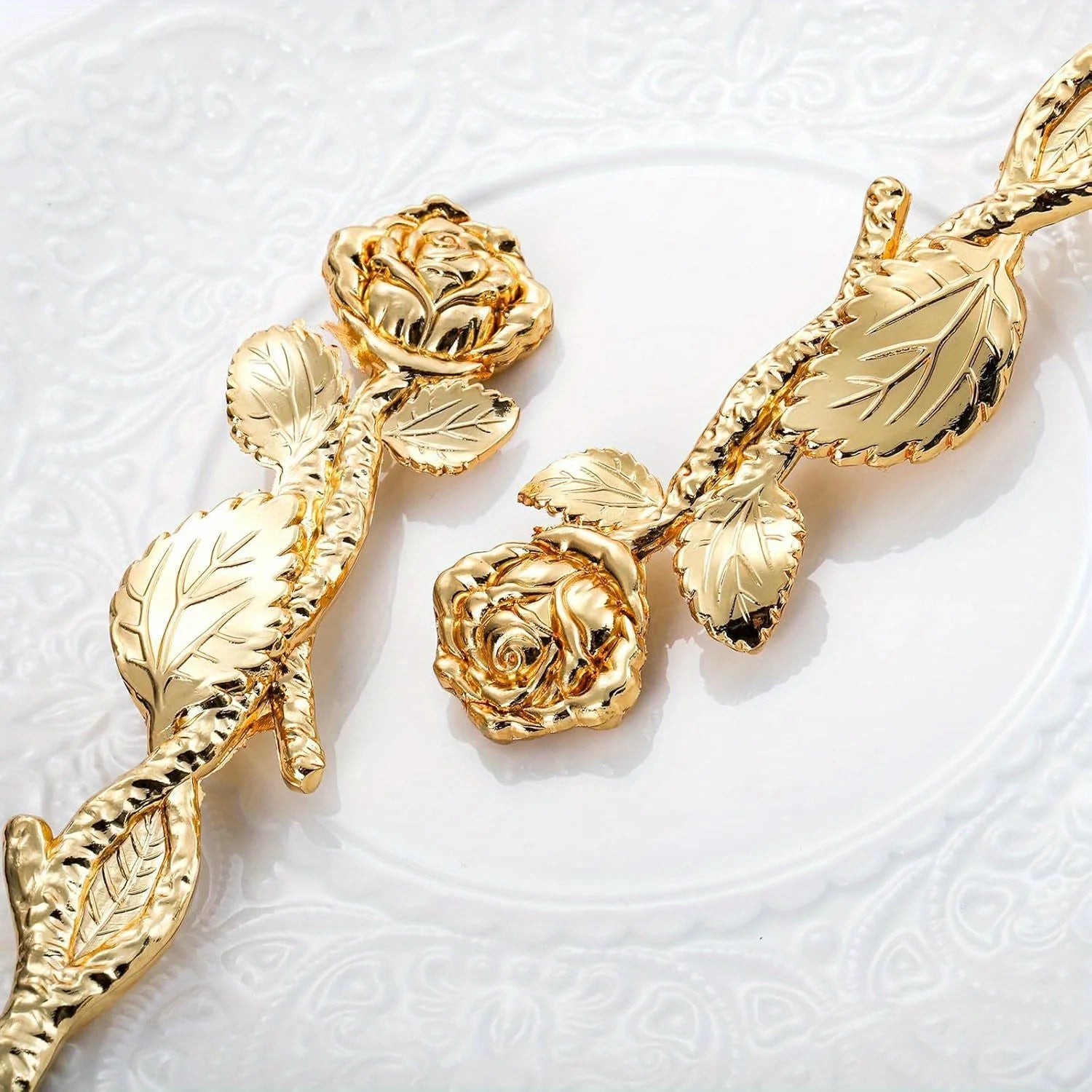 Elegant Rose Handle Luxury Cake Serving Set - 2pcs Golden