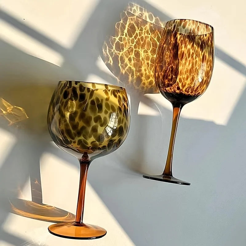 Elegant Leopard Print Wine Glass - Burgundy Bordeaux Style
