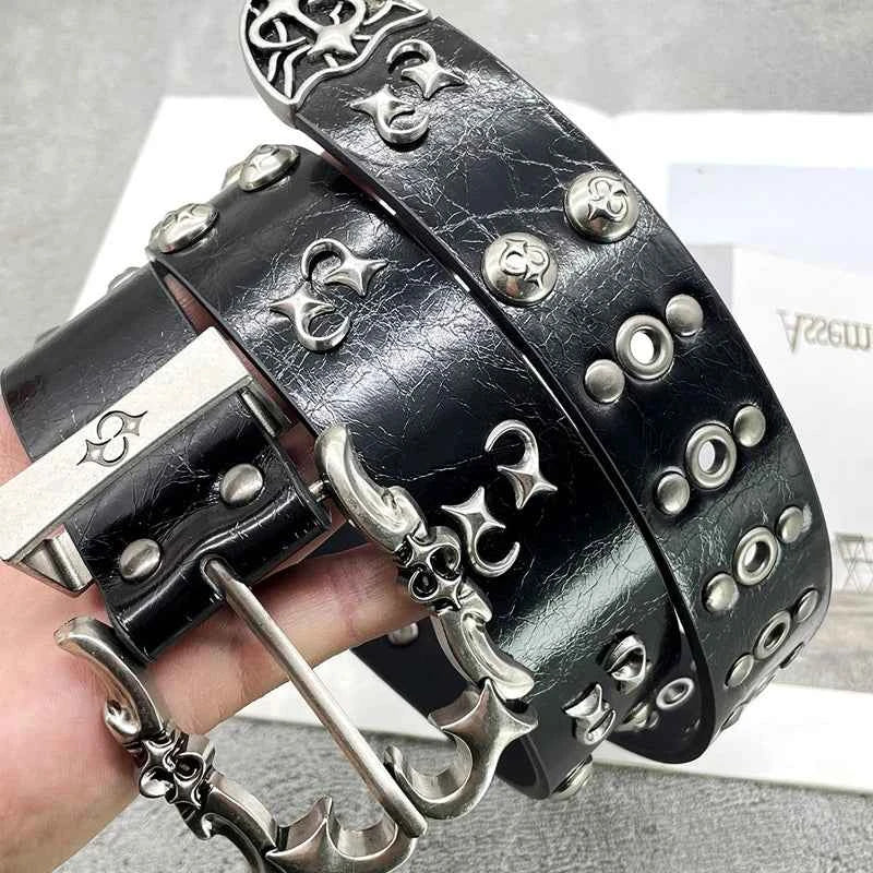 Luxury Punk Leather Belt - Heavy Metal Rivet Rock Stud Design