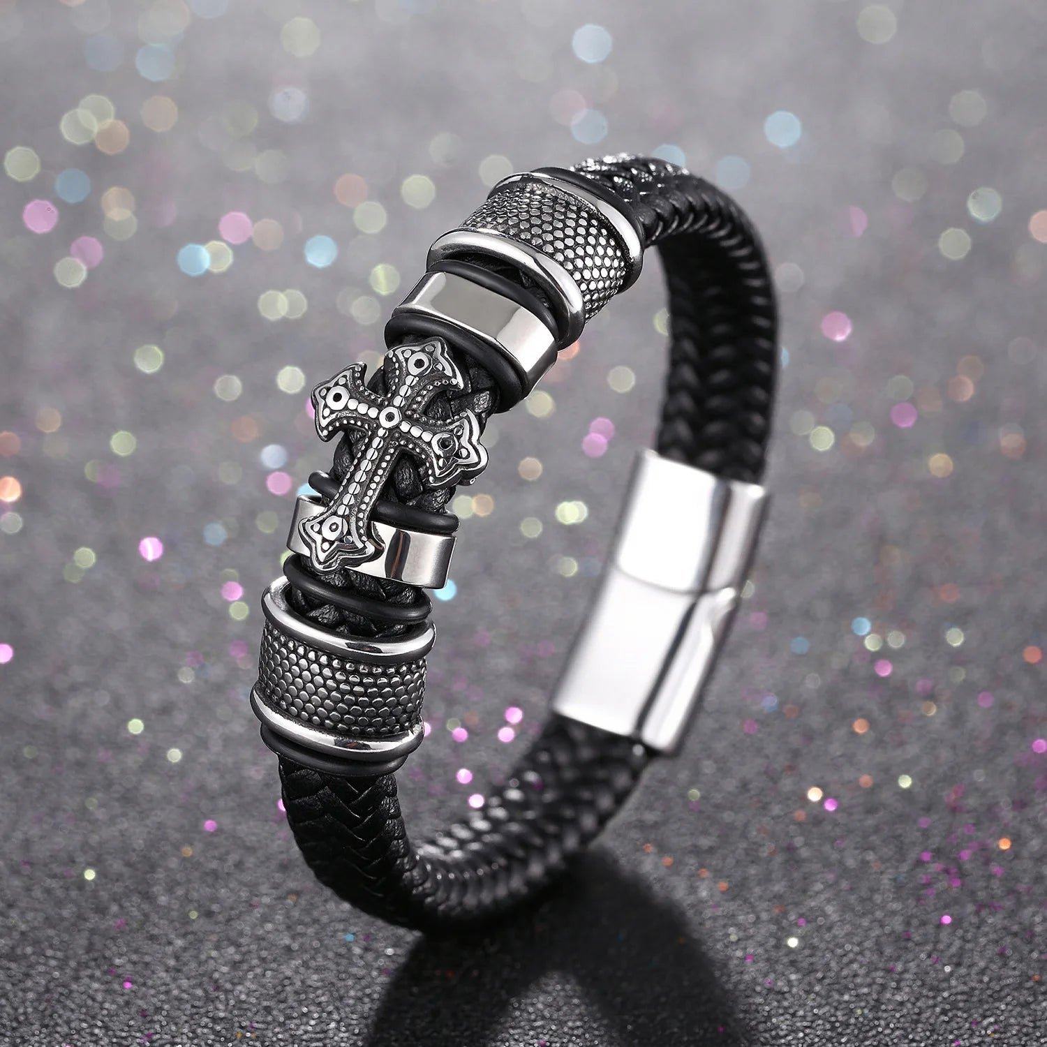 Luxury Men's Titanium Steel Bracelet - Vintage Leather Braided