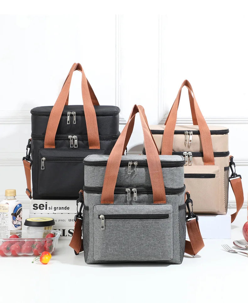 Insulated Lunch Bag - Portable Double-Layer Cooler Tote with Large Capacity and Crossbody Strap for Food Storage, Drinks & Meals - Tulique