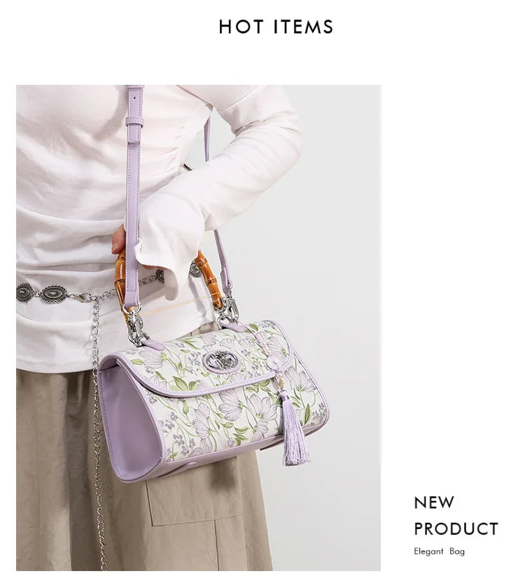 Elegant Embroidered Bamboo Handbag - Chinese Style