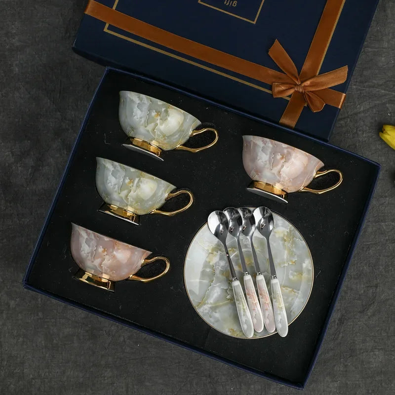 Elegant Bone China Coffee Set - Light Luxury European Style