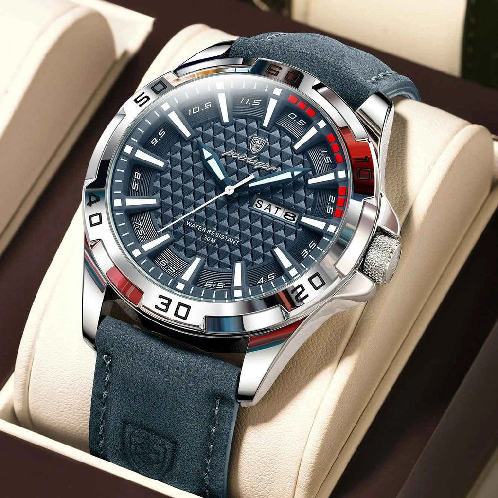 Luxury Men's Quartz Watch - Waterproof Leather Wristwatch