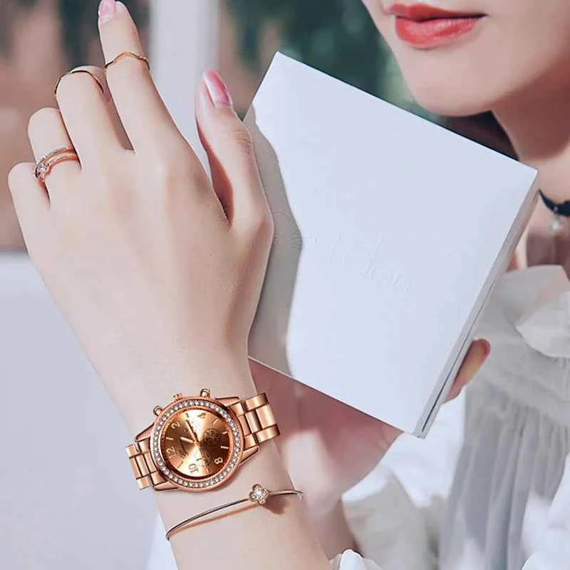 Elegant Ladies Rose Gold Watch - Stainless Steel Bracelet