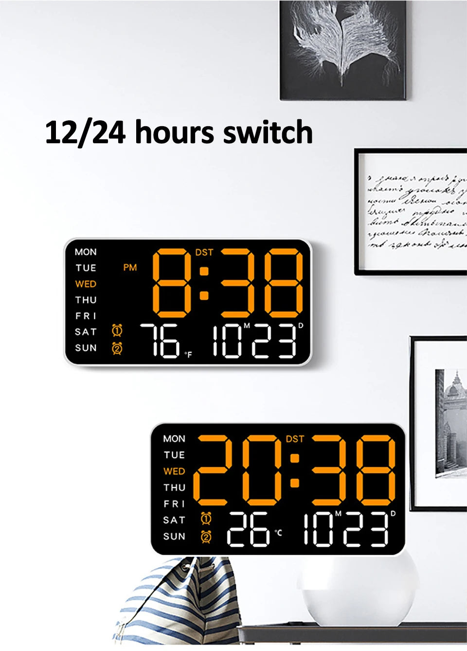 Premium Large Digital Wall Clock - Remote Control & Dual Alarms