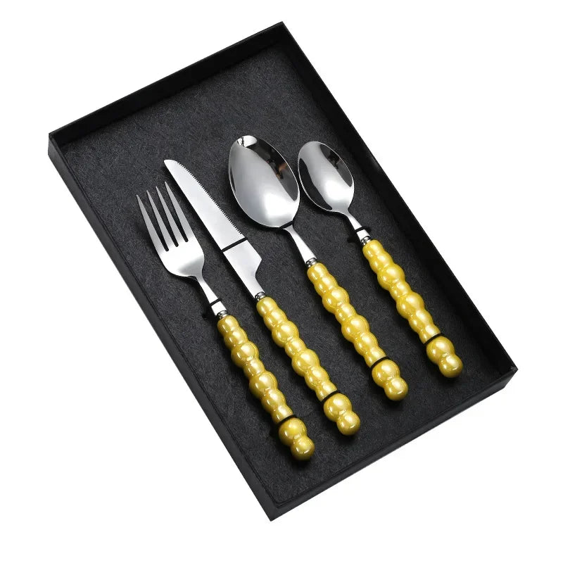 Luxury Pearl Flatware Set - Premium Ceramic Handle Cutlery
