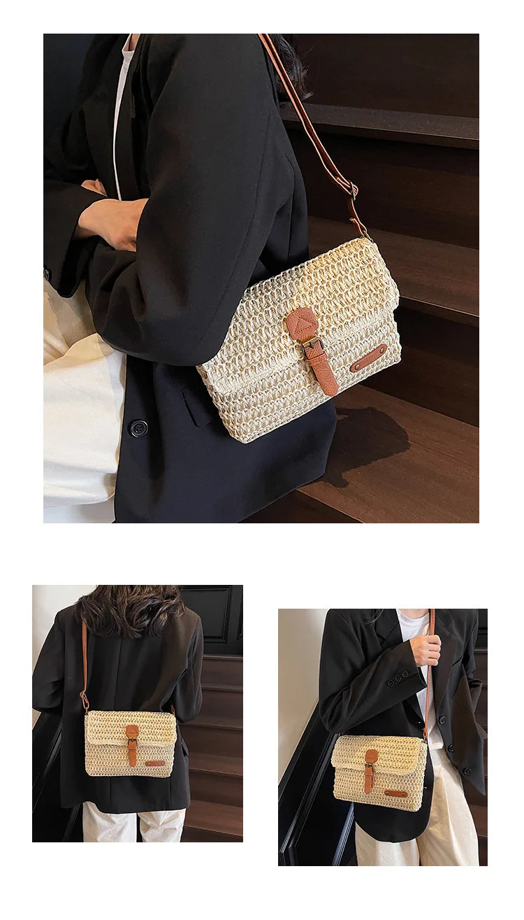 Elegant Straw Crossbody Bag - Chic Vacation & Casual Style