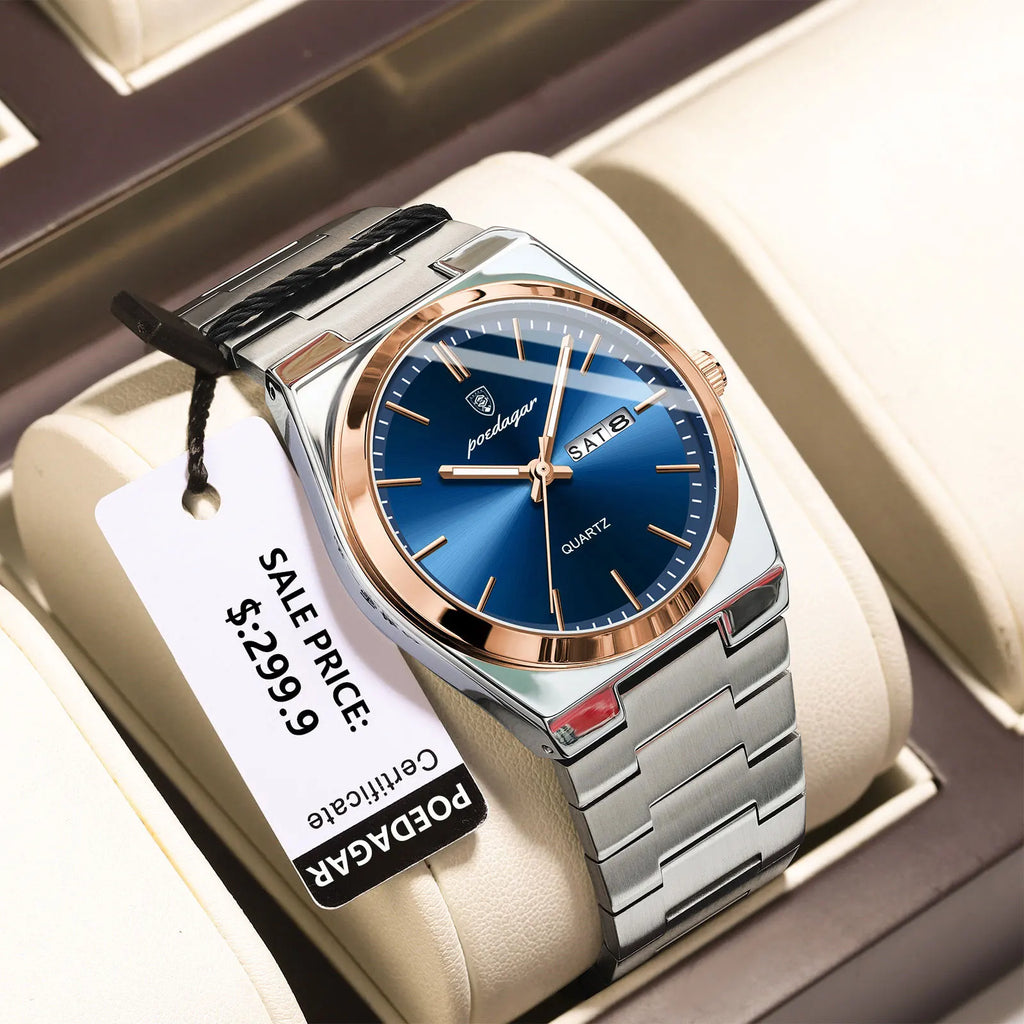 Luxury Men's Quartz Watch - Waterproof Stainless Steel Wristwatch