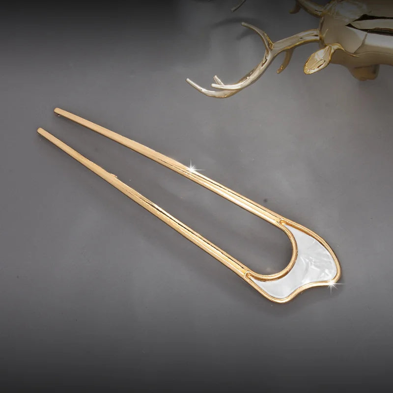 Luxury Metal U Shape Hair Stick - Elegant Enamel Hairpin