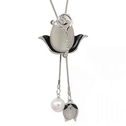 Luxury Crystal Flower Long Sweater Necklace - Elegant Pendant