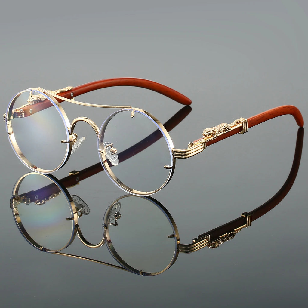 Classic Retro Leopard Head Men's Driving Metal Round Frame
