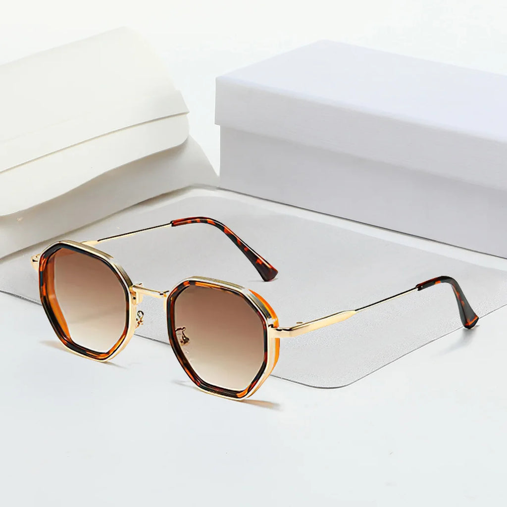 Modern Vintage Sunglasses for Women - Octagonal Golden Edging