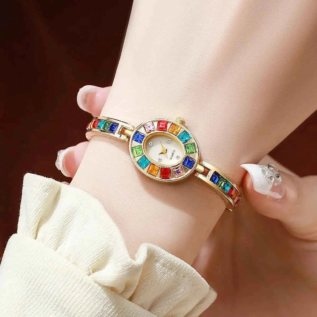 Elegant Ladies Quartz Watch - Rhinestone Bracelet Band