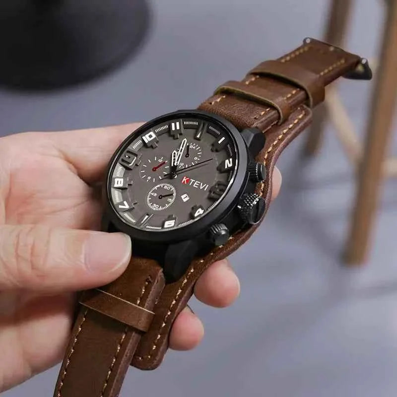 Premium Men's Quartz Watch - Luxury PU Leather Tactical Wristwatch
