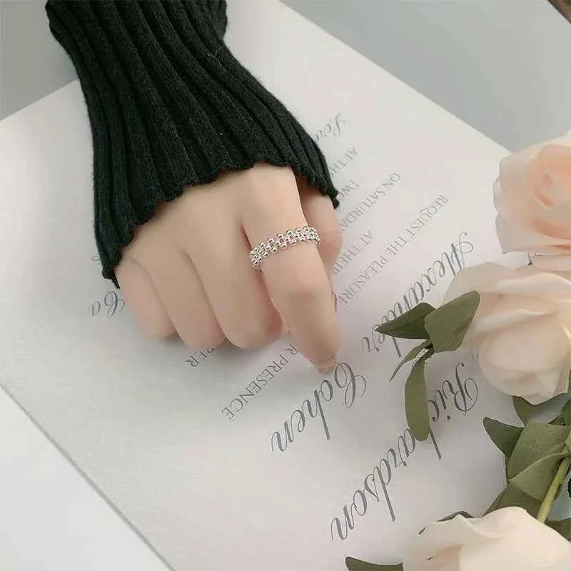 Elegant Sterling Silver Ball Open Ring - Luxury Bilayer Design