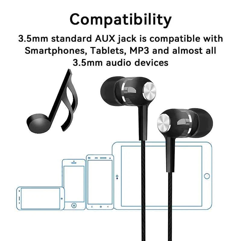 3.5mm Wired Headphones In Ear Headset Wired Earphones with Microphone Bass HiFi Stereo Earbuds Sports Music Gaming For Phones PC