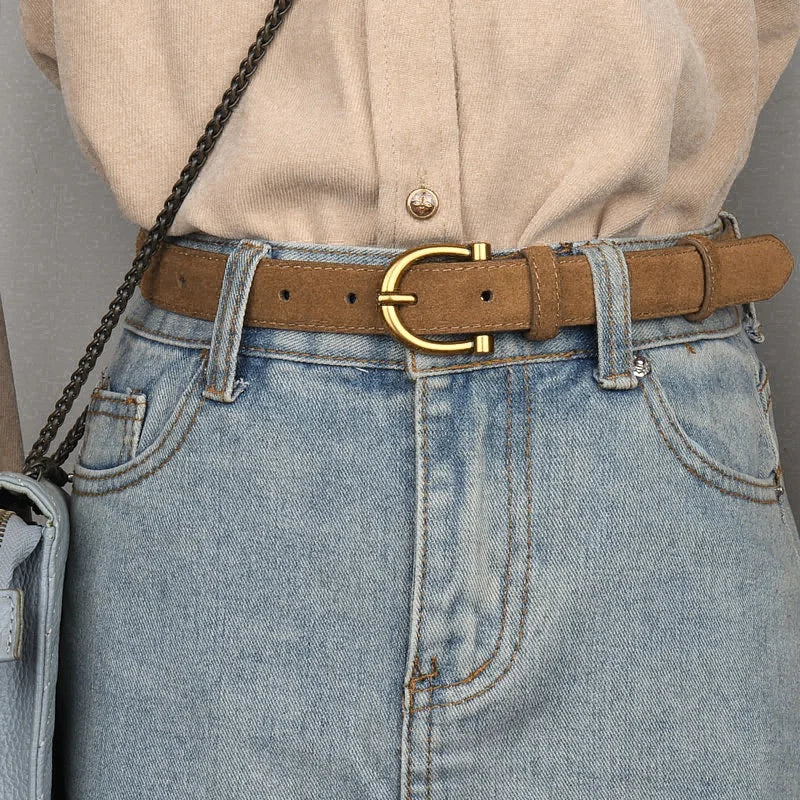 Luxury Suede Belt for Women - Gold Pin Buckle