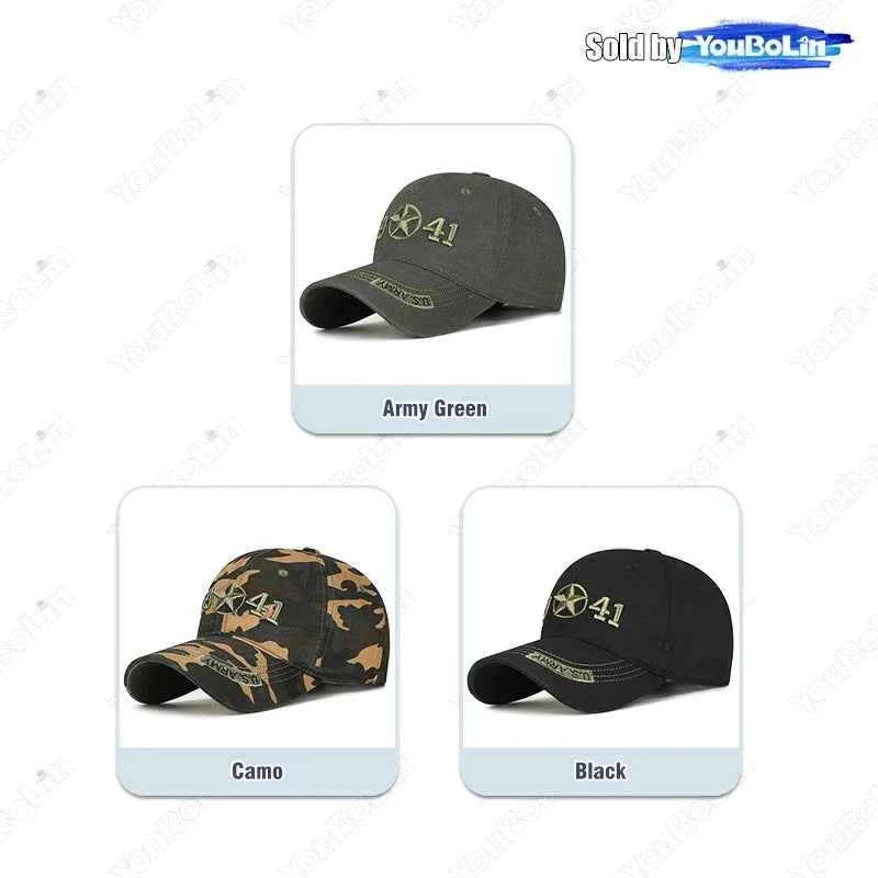 Military Style 1941 Embroidered Baseball Cap Sun Hat Trucker Hat- Adjustable Army Dad Hat for Men, Vintage Tactical Design