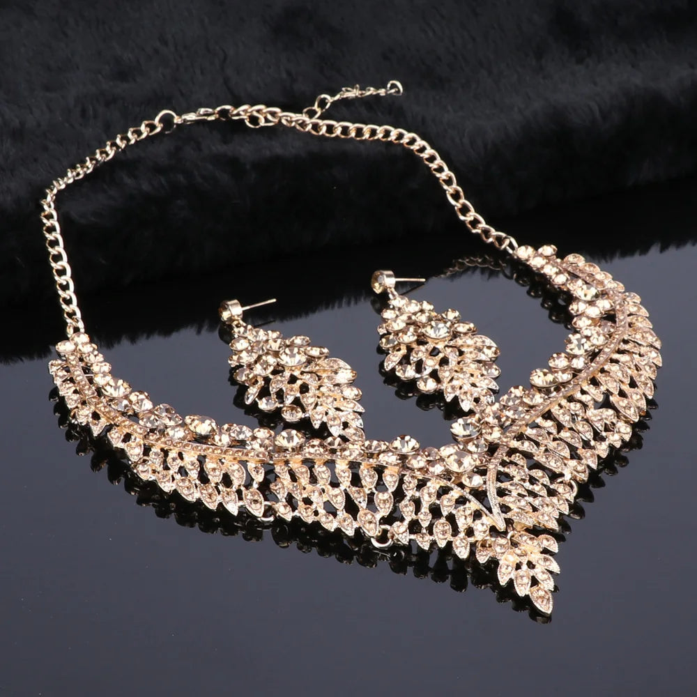 Elegant Crystal Jewelry Set - Rhinestone Necklace & Earrings