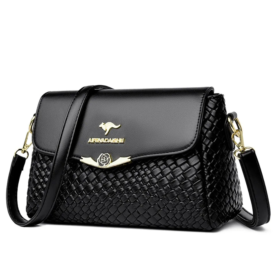 Designer Knitting Handbag - Elegant PU Leather