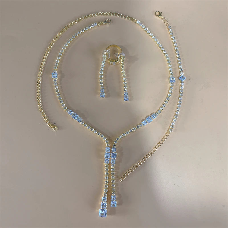 Elegant Crystal Tassel Wedding Jewelry Set - Silver & Gold