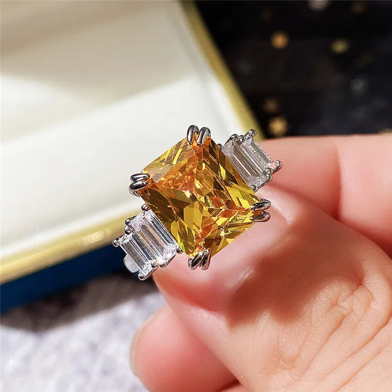 Elegant Yellow Cubic Zirconia Ring - Luxury Fashion Jewelry