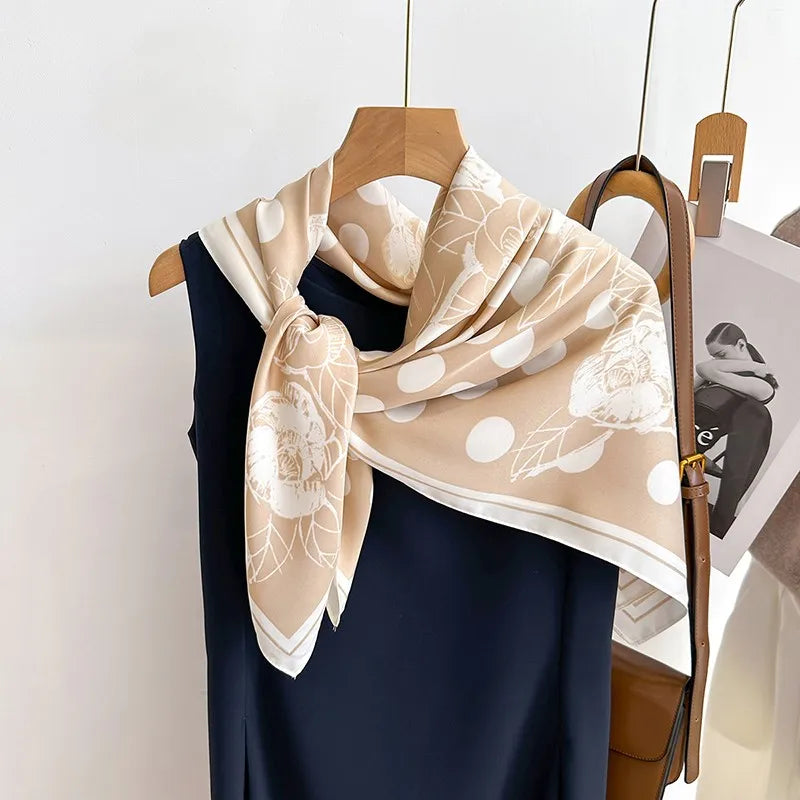 Luxury Square Silk Scarf - Elegant Tree Print Neck Shawl