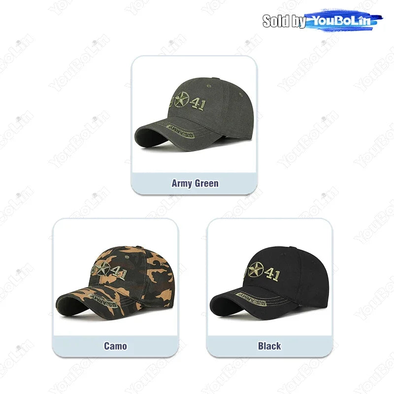 Military Style 1941 Embroidered Baseball Cap Sun Hat Trucker Hat- Adjustable Army Dad Hat for Men, Vintage Tactical Design - Tulique