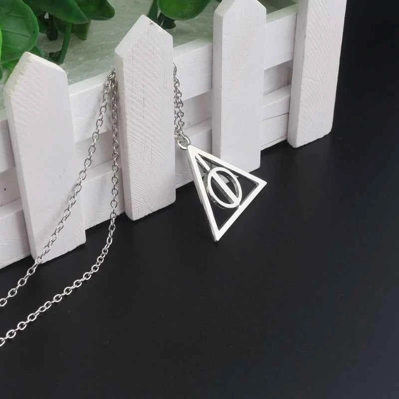 Elegant Deathly Hallows Triangle Rotatable Pendant Necklace